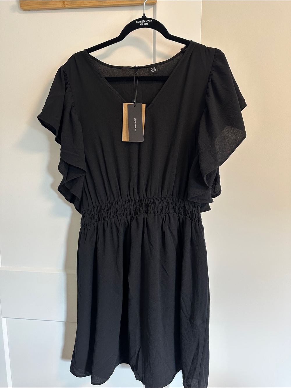 Vero moda Black Smocked Waist Flutter Sleeve Dress